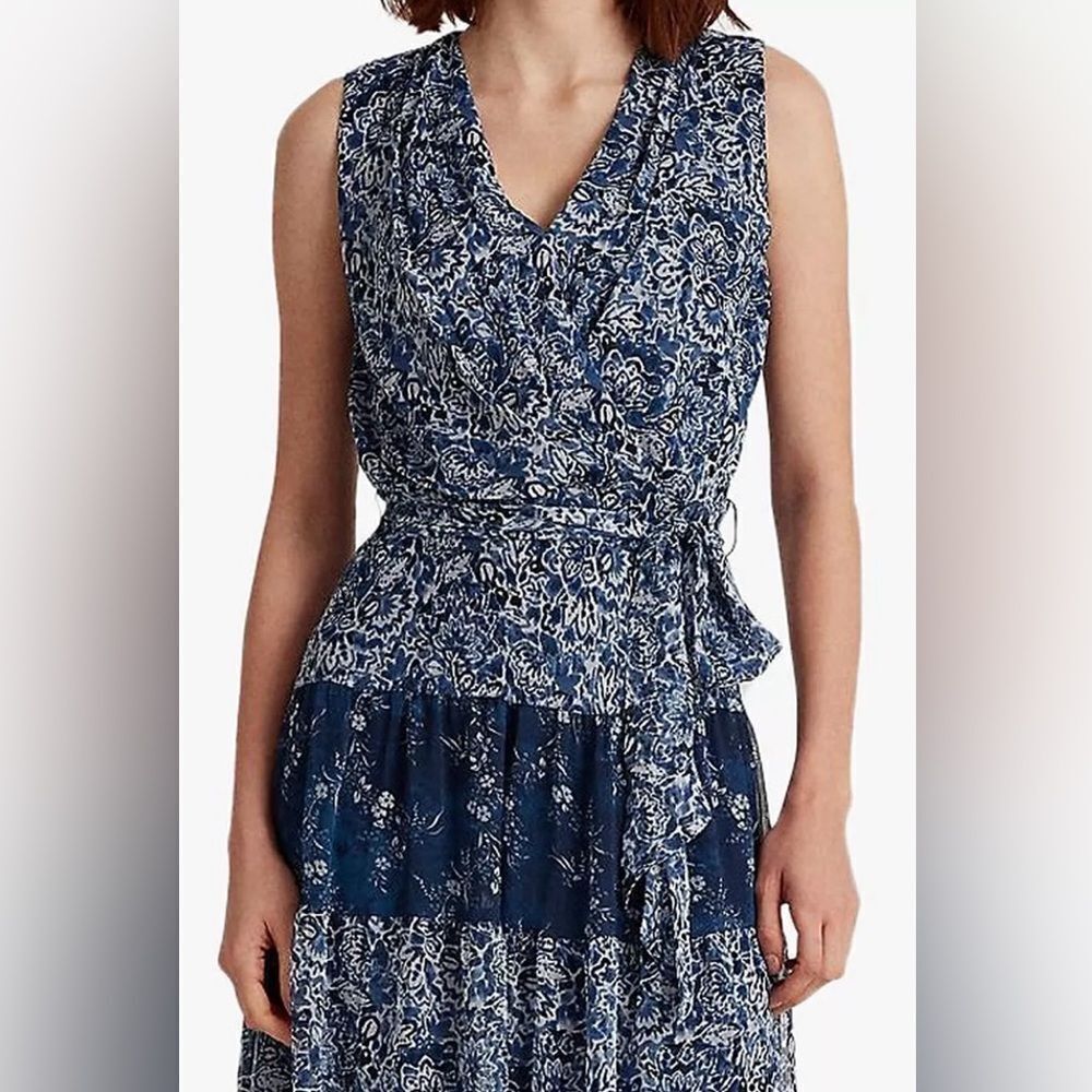 Plus size women’s Lauren Ralph Lauren Adnan Floral Maxi Dress Blue 18 tiered - Picture 8 of 14